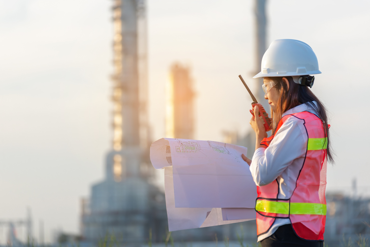 Industry Safety. The people worker women engineer work control at power plant energy industry manufacturing, Thailand. Engineer Concept.